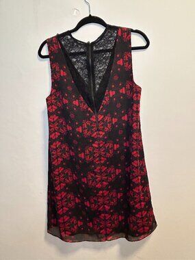 Alice & Olivia Red and Black Lace, Silk Dress Size 10